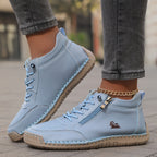 Women's arch support lace up ankle sneakers with wide toe box in sky blue