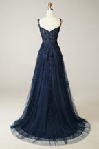 Tulle Prom Dress with Floral Appliqués