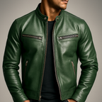 Band Collar Leather Jacket