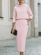 Boat Neck Top High-Waist Midi Skirt Set