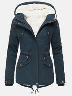 Hooded lined winter jacket in navy blue