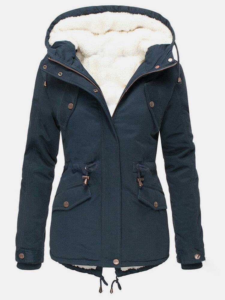 Hooded lined winter jacket in navy blue