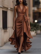 Satin Halter Gown with Ruffle Skirt