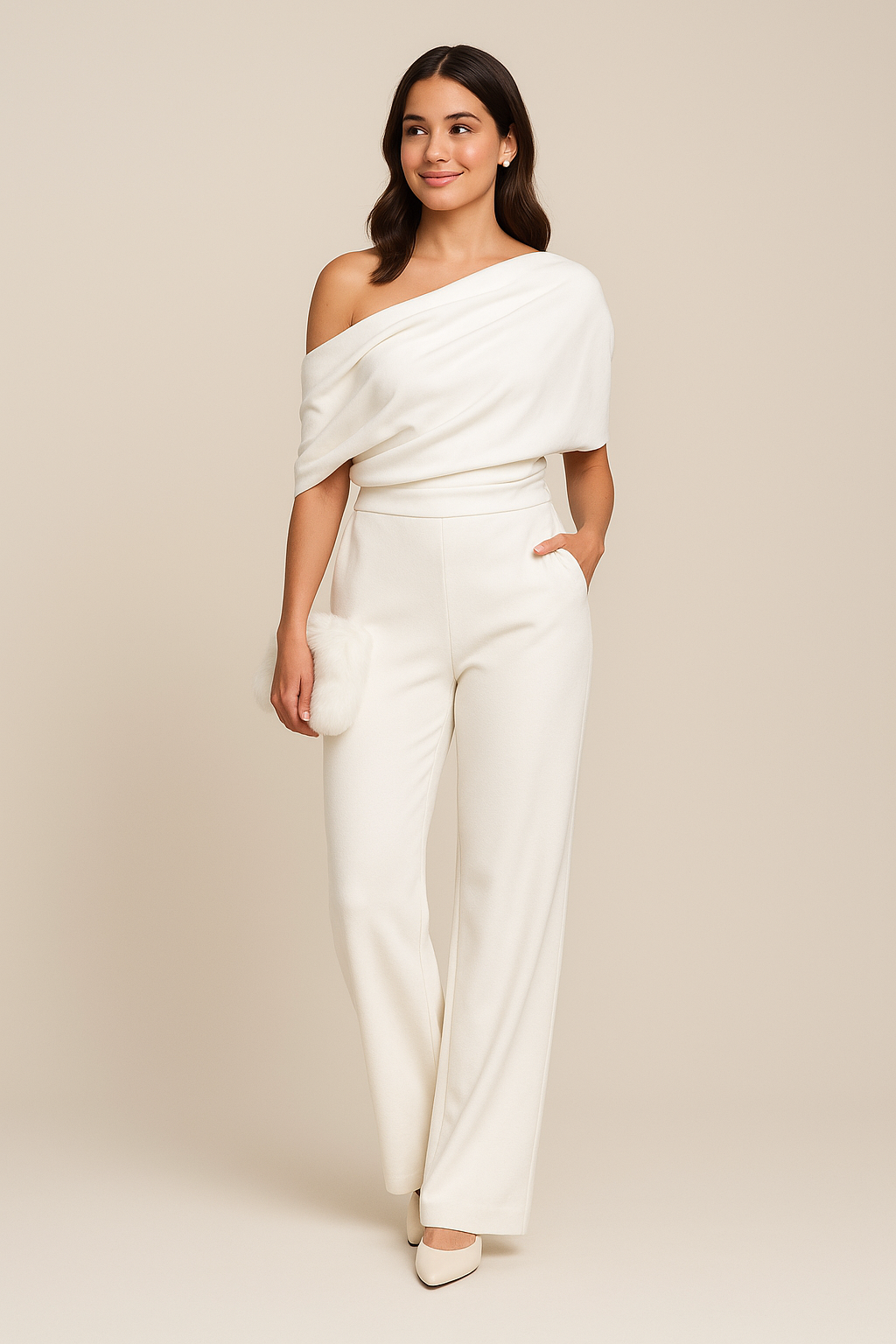 One Shoulder Jumpsuit Wide Leg