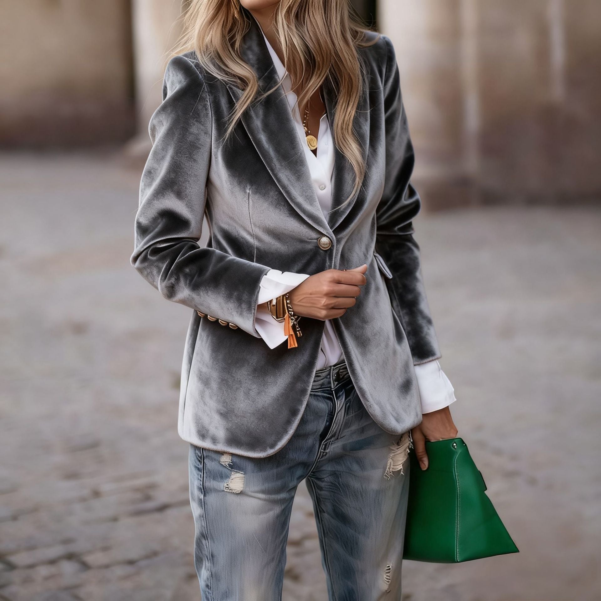 Women's Fitted Velvet Blazer