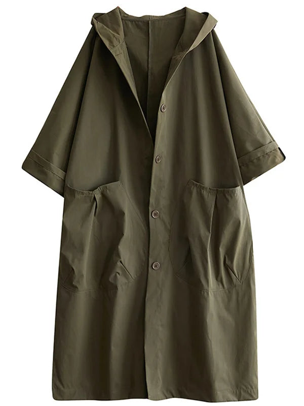 Women's long hooded trench coat in green