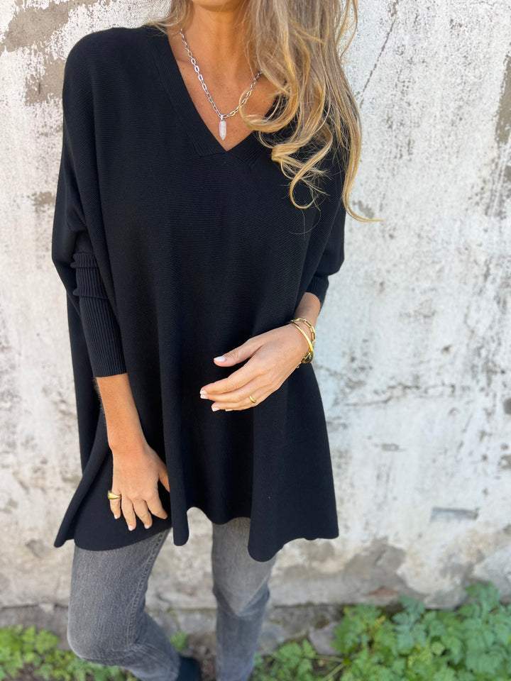 Batwing Sleeve Cashmere V-Neck Oversized Sweater
