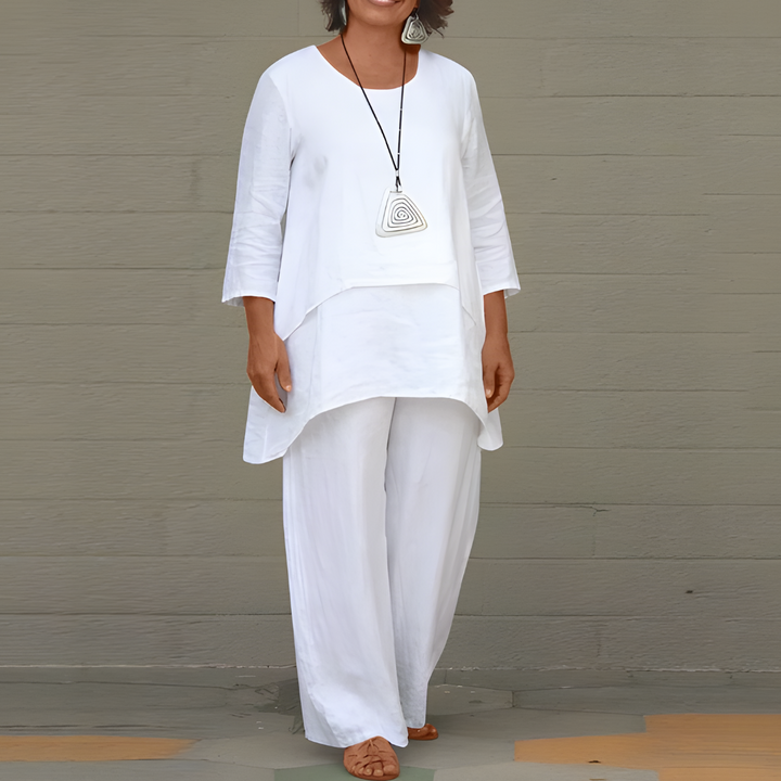 Women's two piece linen summer set in white