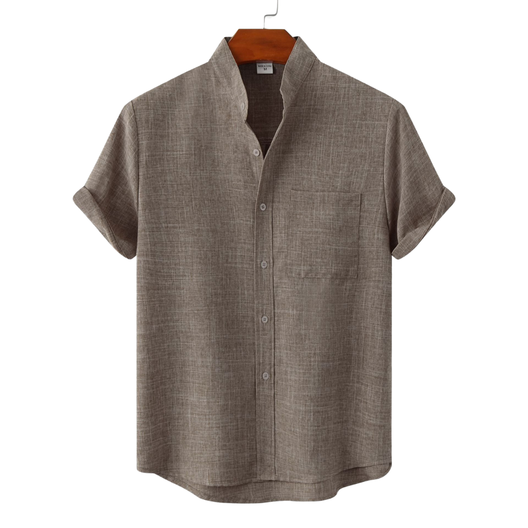 Sleeve Mandarin Collar Shirt