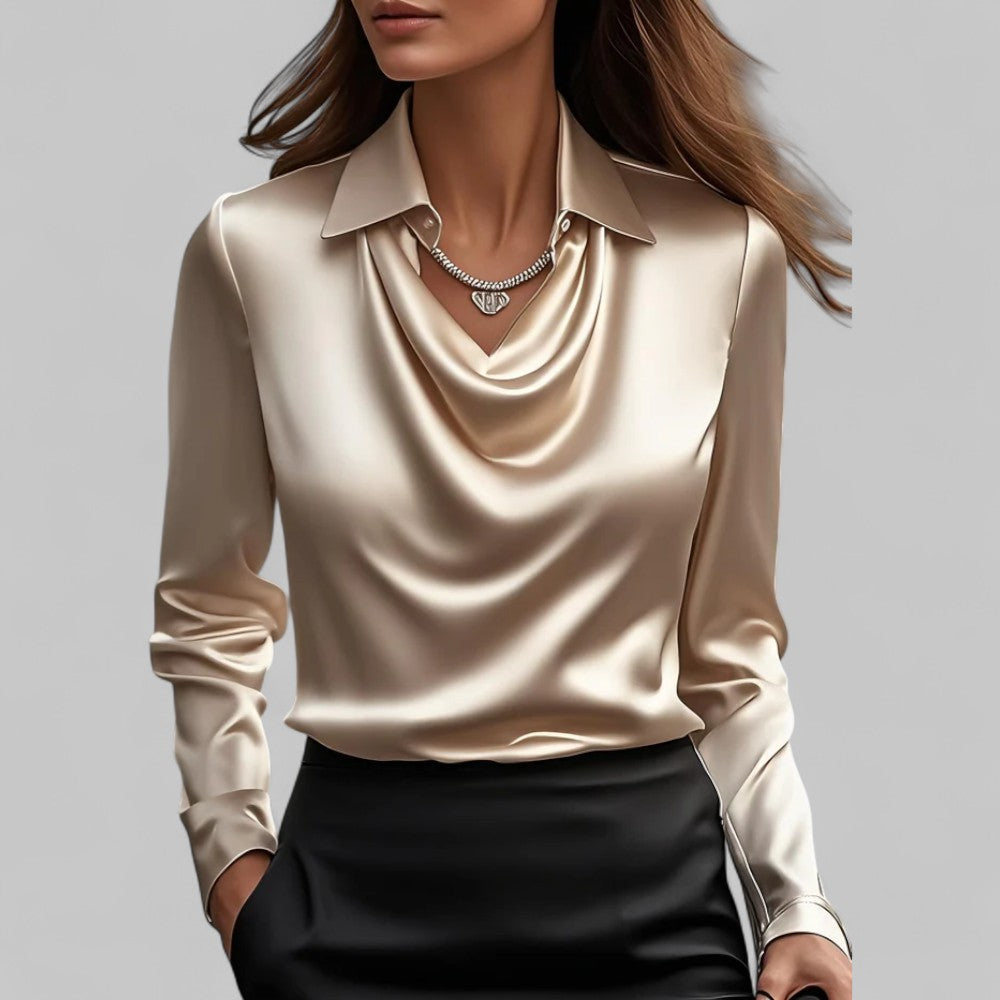 Long Sleeve Draped Satin Blouse