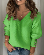Ribbed Knit V-Neck Pullover