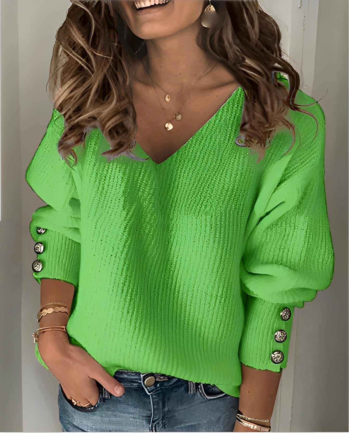 Ribbed Knit V-Neck Pullover