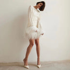 Sequin Mini Dress Feather Hem Open Back