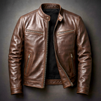 Band Collar Leather Jacket