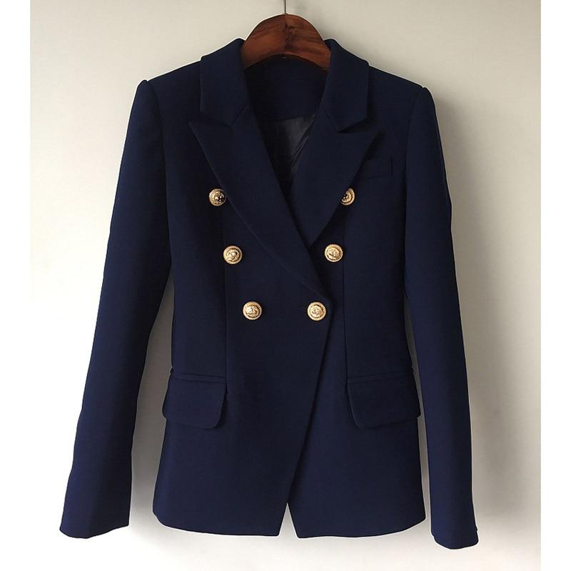 Tailored double breasted gold button blazer in navy blue