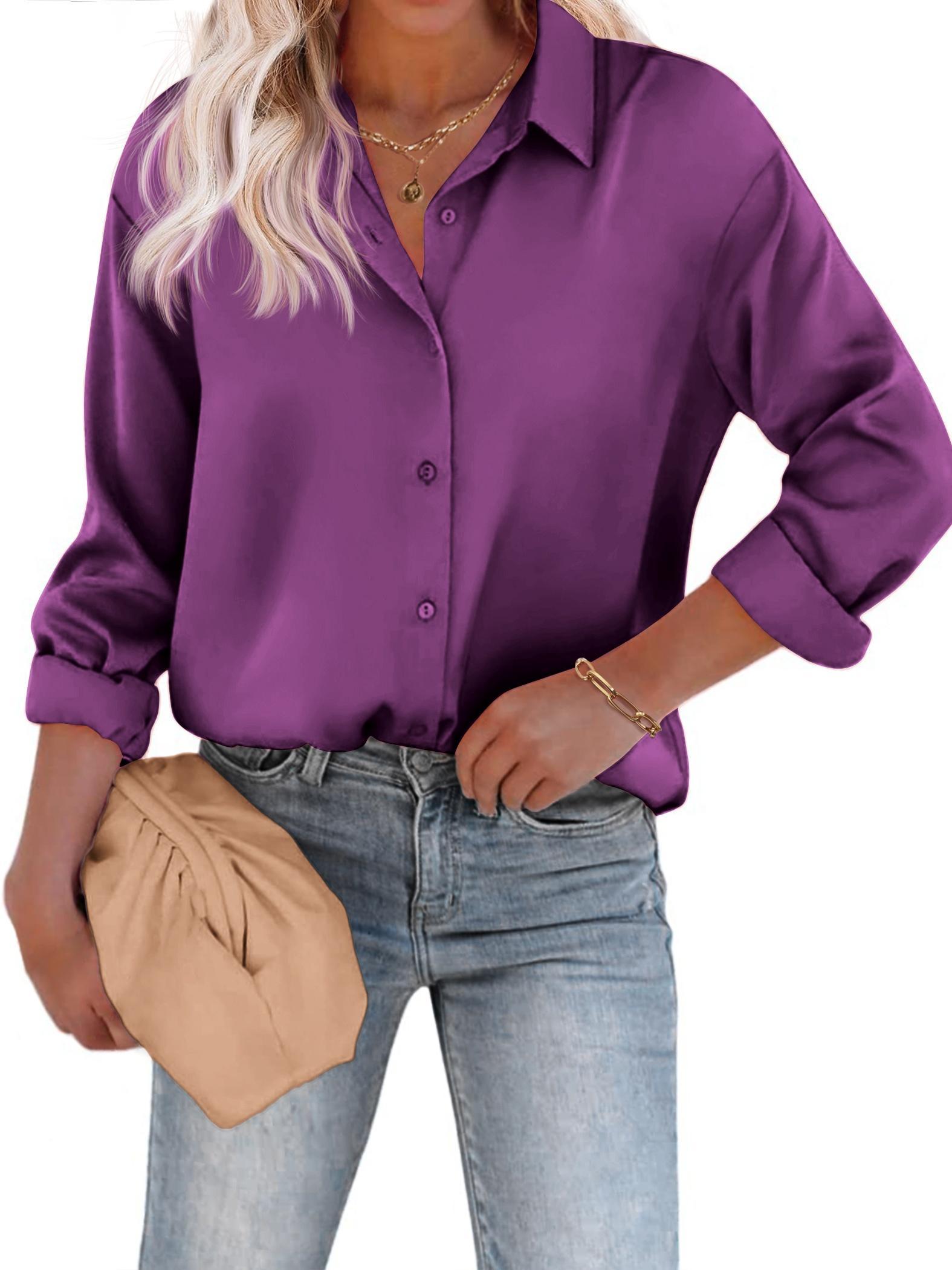 Long Sleeve Satin Button-Up Shirt