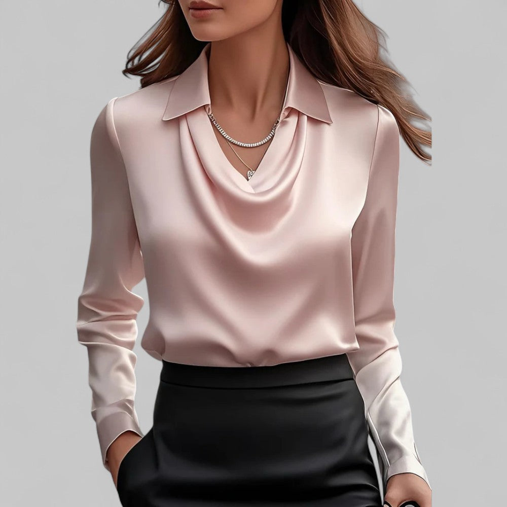 Long Sleeve Draped Satin Blouse