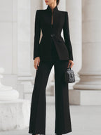 Women's formal tailored blazer and pants suit set in black