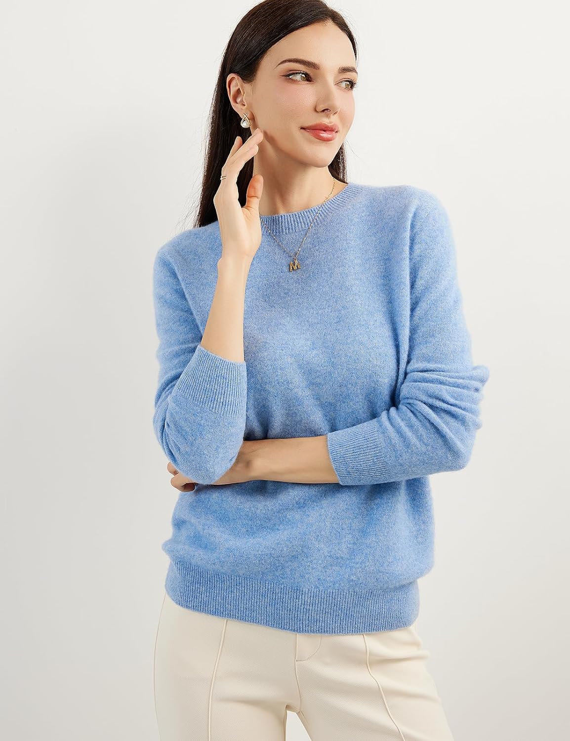 Women's luxe cashmere crew neck sweater