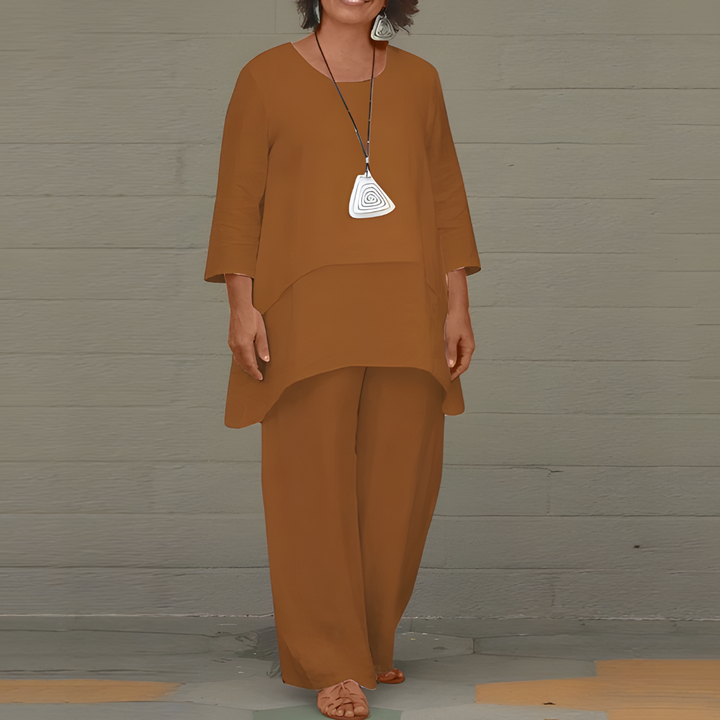 Women's two piece linen summer set in khaki