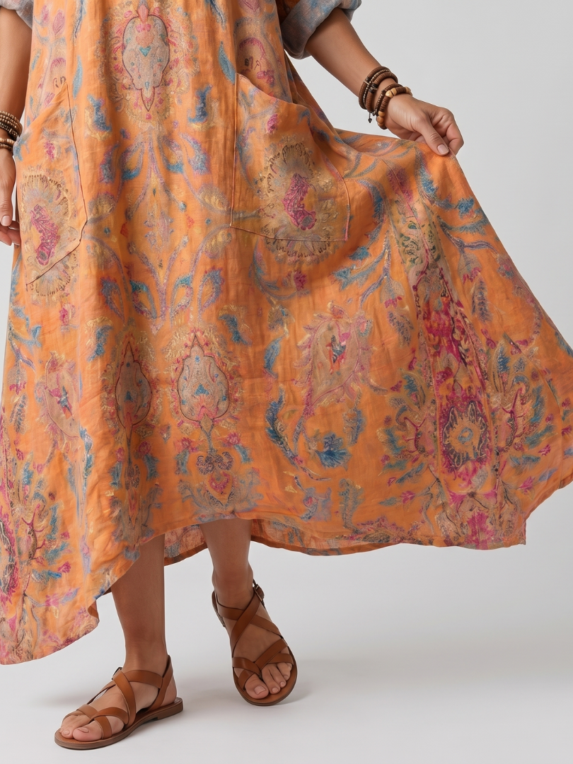 Relaxed printed midi dress with pockets