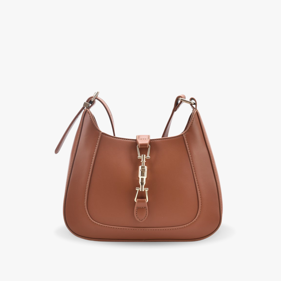 Vegan leather baguette shoulder bag in brown