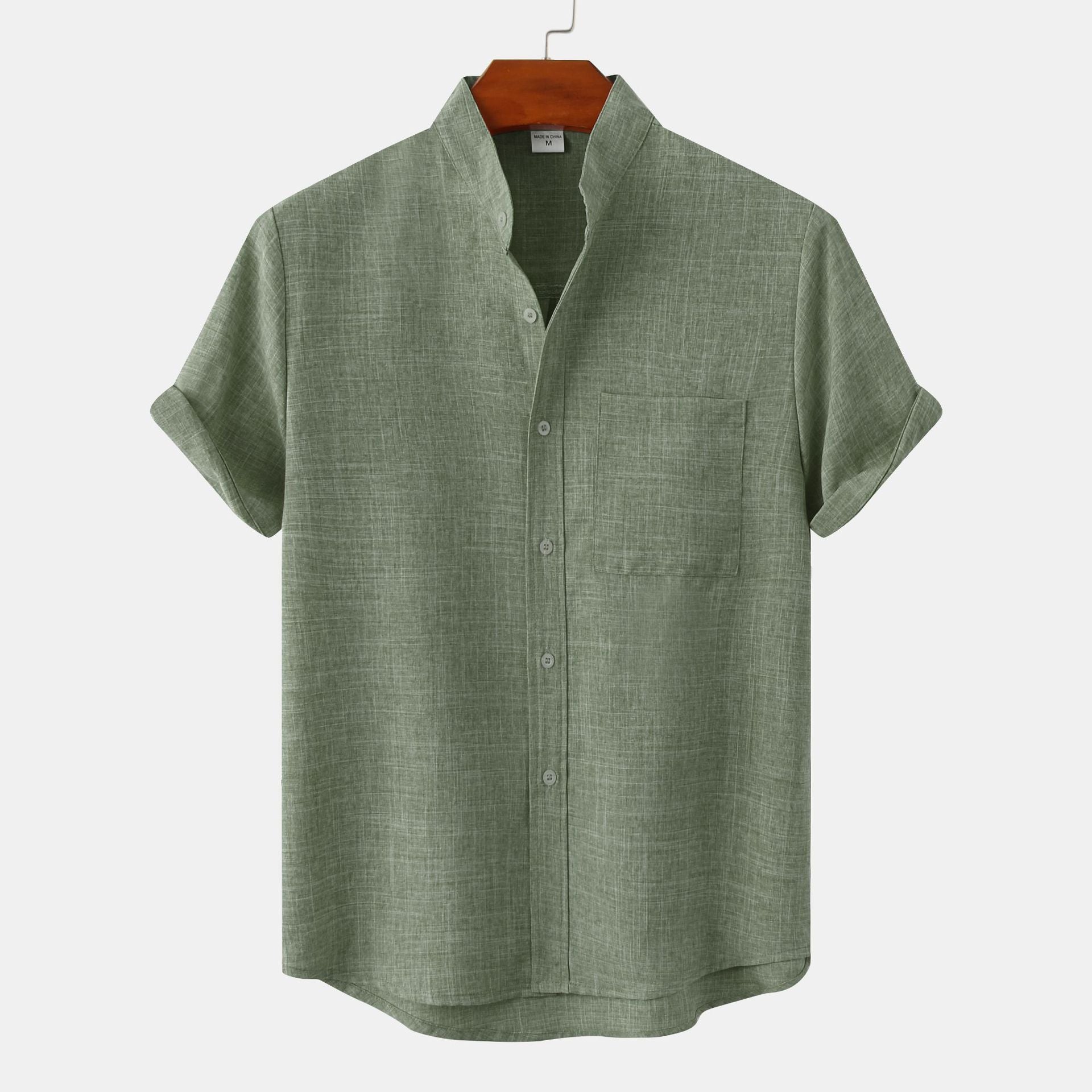 Sleeve Mandarin Collar Shirt