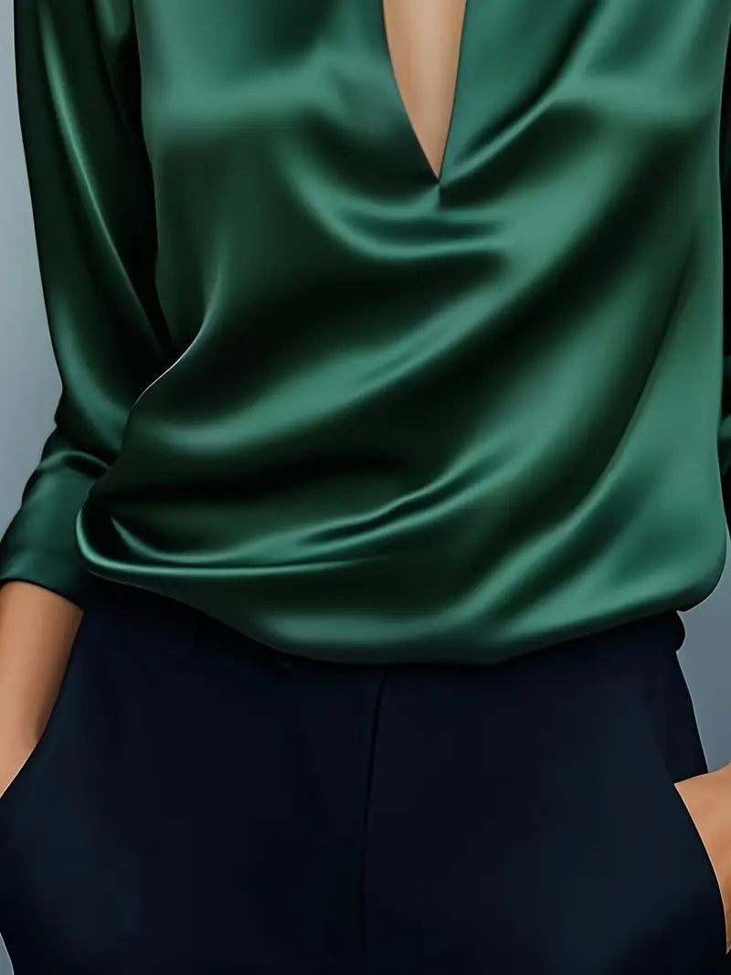 Draped neck long sleeve blouse