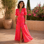 Floral Print Maxi Dress with Puff Sleeves