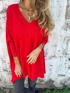 Batwing Sleeve Cashmere V-Neck Oversized Sweater