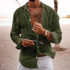 Relaxed Fit Linen Blend Solid Button Shirt