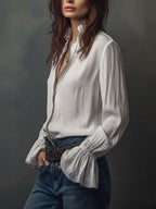 Zip-Front Blouse with Flounce Cuffs