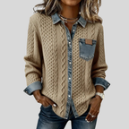 Long Sleeve Cable Knit Denim Patchwork Shirt