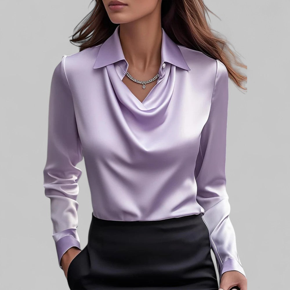 Long Sleeve Draped Satin Blouse