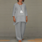 Women's two piece linen summer set in grey
