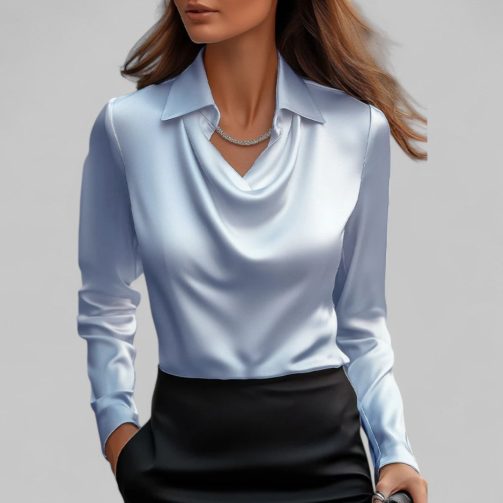Long Sleeve Draped Satin Blouse
