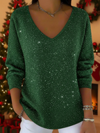 Festive casual V neck top in green