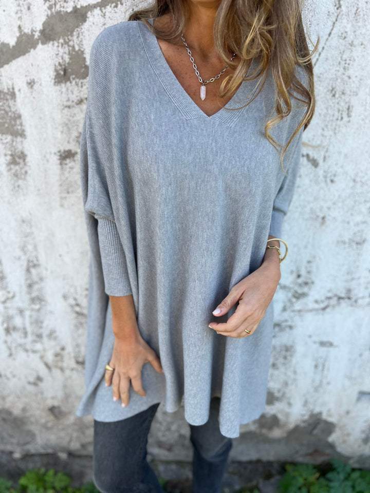 Batwing Sleeve Cashmere V-Neck Oversized Sweater