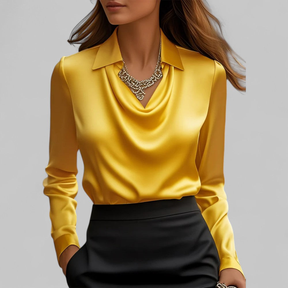 Long Sleeve Draped Satin Blouse
