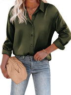 Long Sleeve Satin Button-Up Shirt