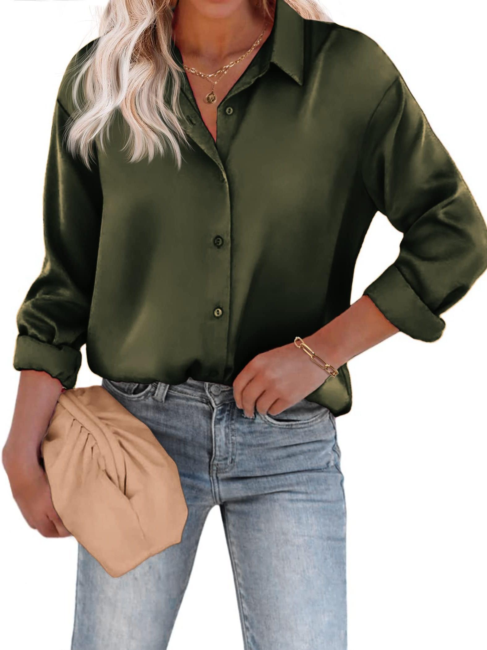 Long Sleeve Satin Button-Up Shirt