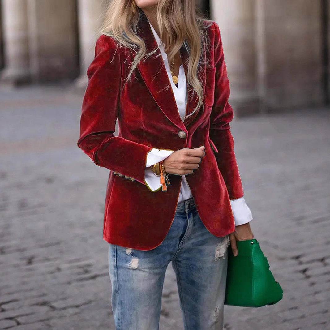Women's Fitted Velvet Blazer