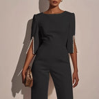 Wide-Leg Jumpsuit with Pearls