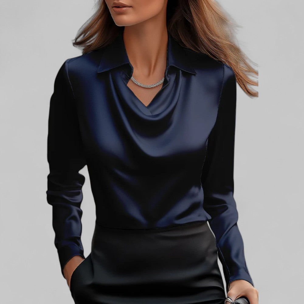 Long Sleeve Draped Satin Blouse