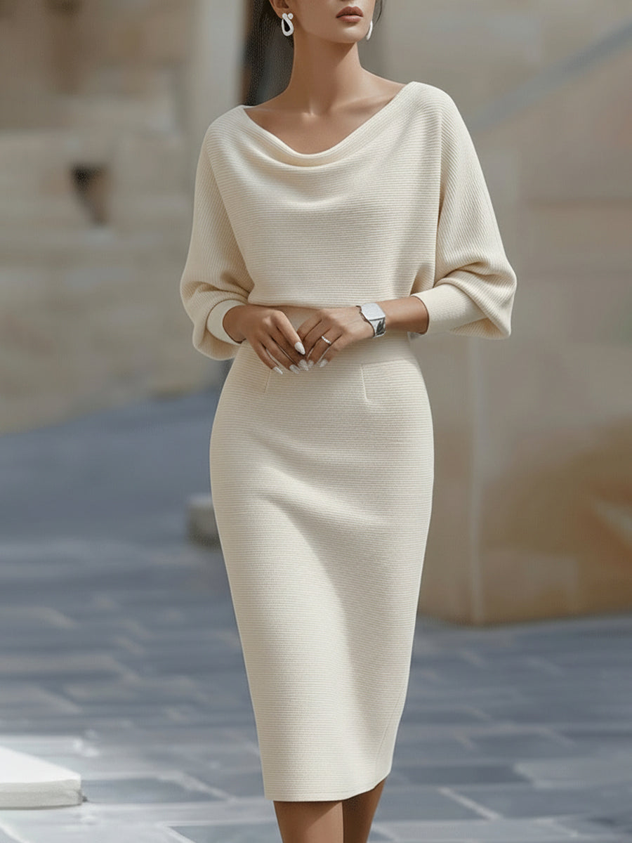 Ribbed Draped Midi Dress