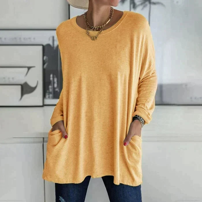 Casual oversized long sleeve tunic top with pockets in orange