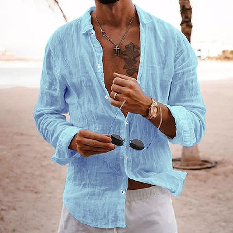Relaxed Fit Linen Blend Solid Button Shirt