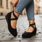 Closed Toe Wedge Shoes with Elastic Straps