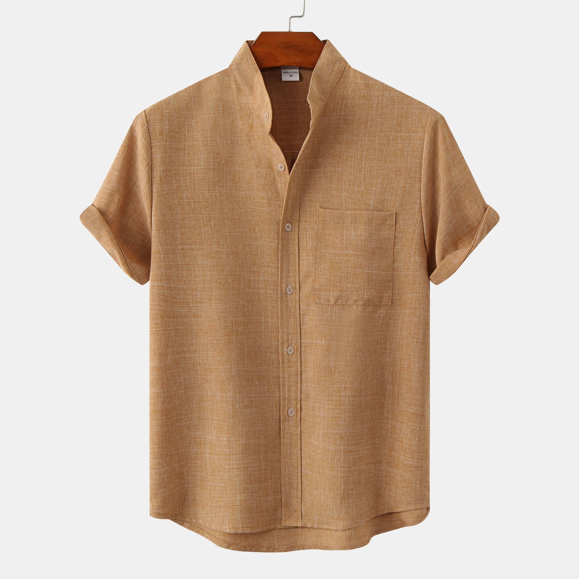 Sleeve Mandarin Collar Shirt