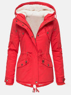 Hooded lined winter jacket in red